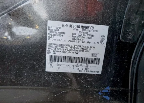 2017 Ford Edge Sel from USA, damaged, VIN 2FMPK4J92HBC18122